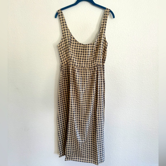 WeWoreWhat Dresses & Skirts - NWT WeWoreWhat Corset Midi Linen Dress Womens L Gingham Blue Cream Prairie